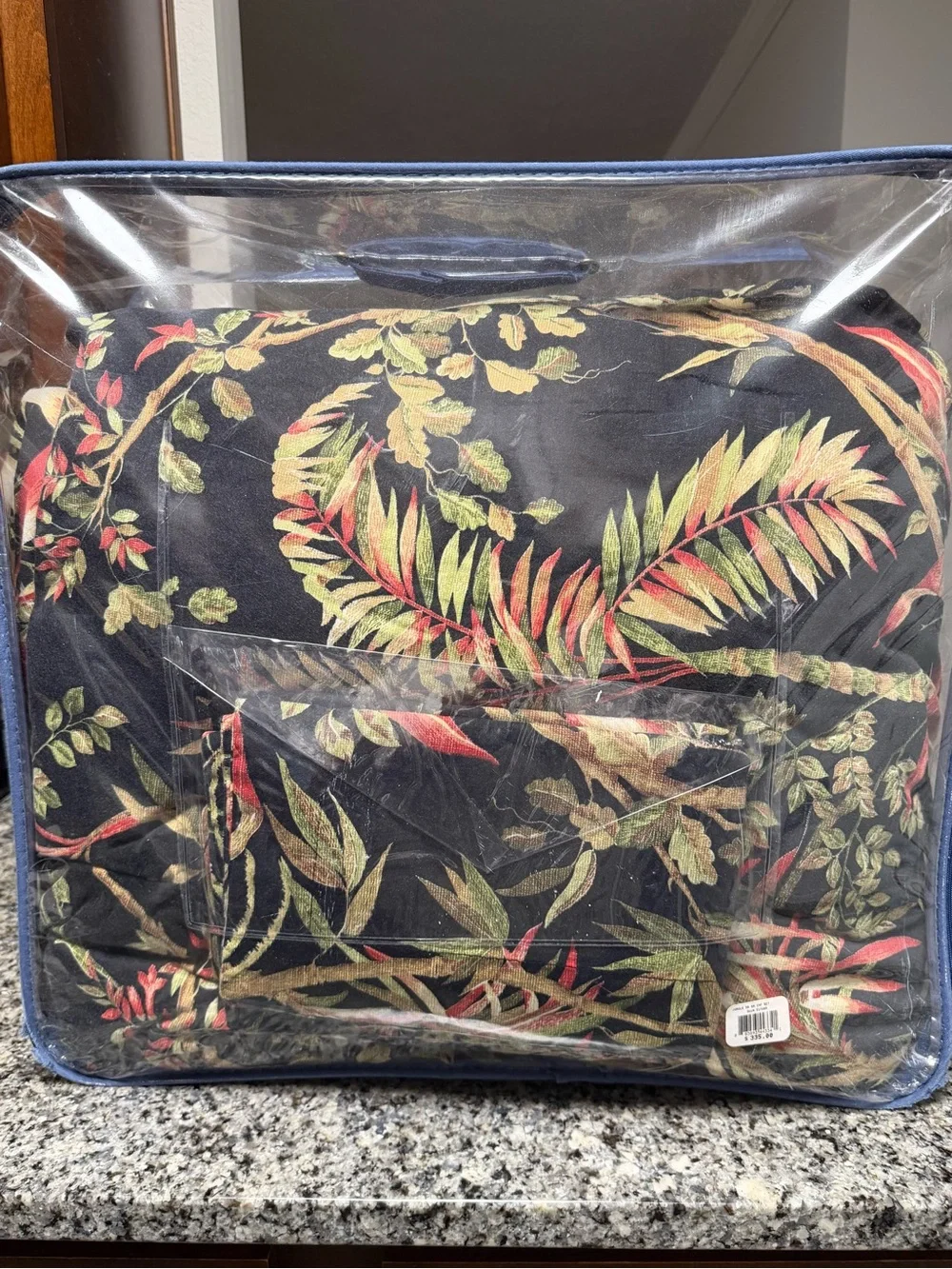 Tommy Bahama Black Comforter with Green and Red Tropical Leaves